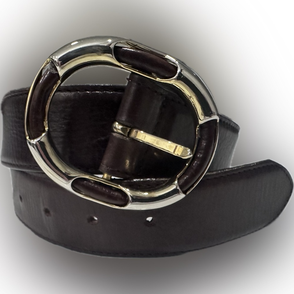 Les Copains brown leather belt with gold colored hardware